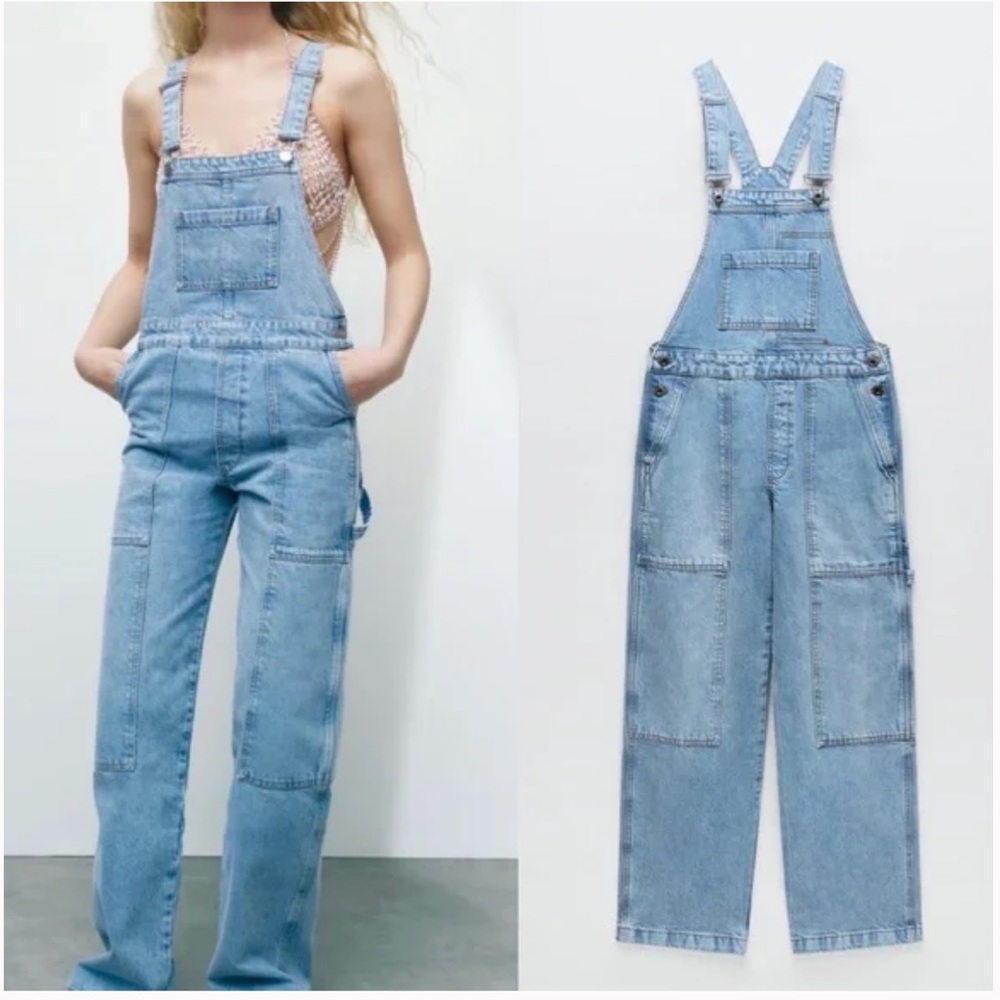 ZARA NEW WOMAN DENIM WORKER OVERALLS BLUE